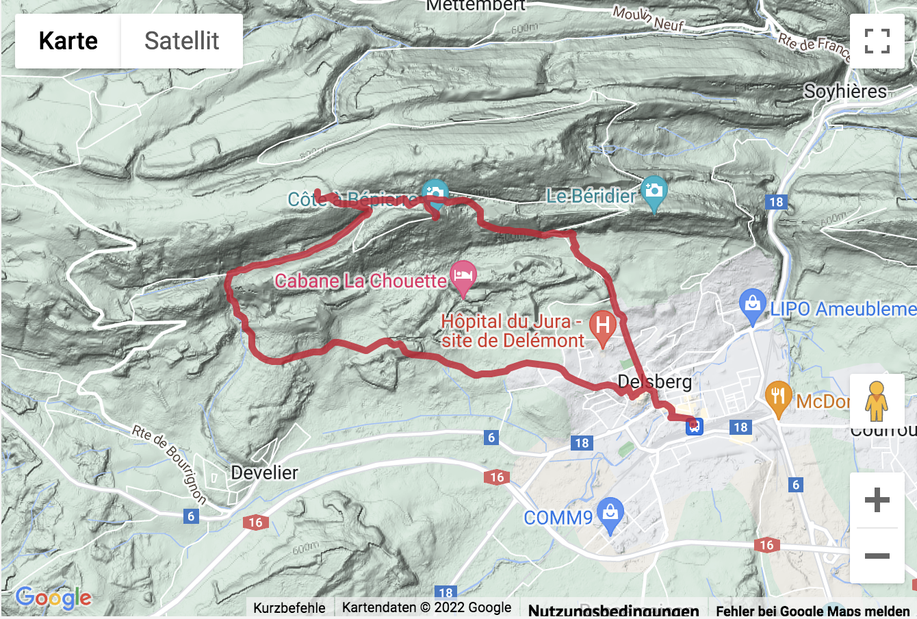 Carte de situation avec l'itinéraire pour la Randonnée à La Haute-Borne