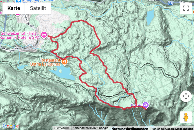 Routenskizze zur Winter-Rundweg im Flimserwald