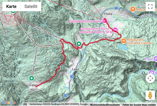 Routenskizze zur Winterpanoramaweg von Falera nach Flims