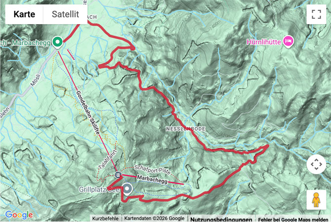 Routenskizze zur Winterwanderung von Marbach auf die Marbachegg
