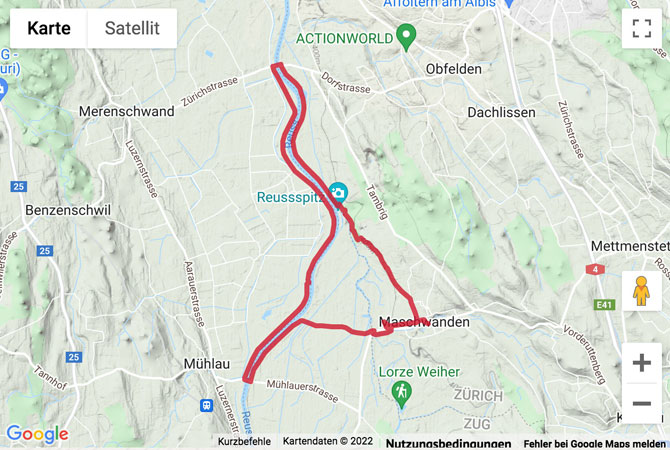 Google-Karte mit aufgezeichneter Route