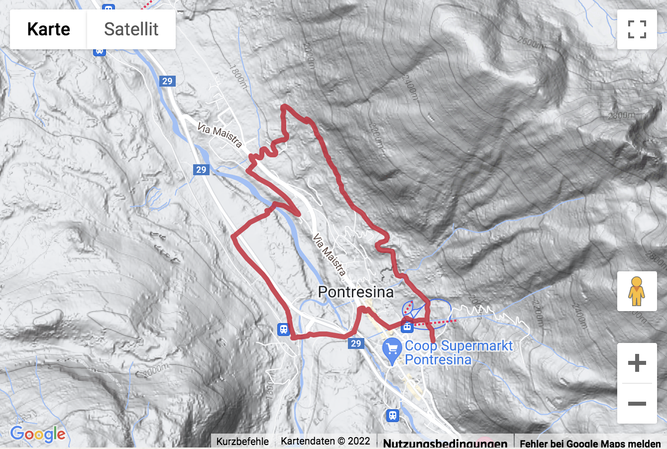 Übersichts-Routenkarte für die Kurzwanderung «Steinbockpromenade» Pontresina