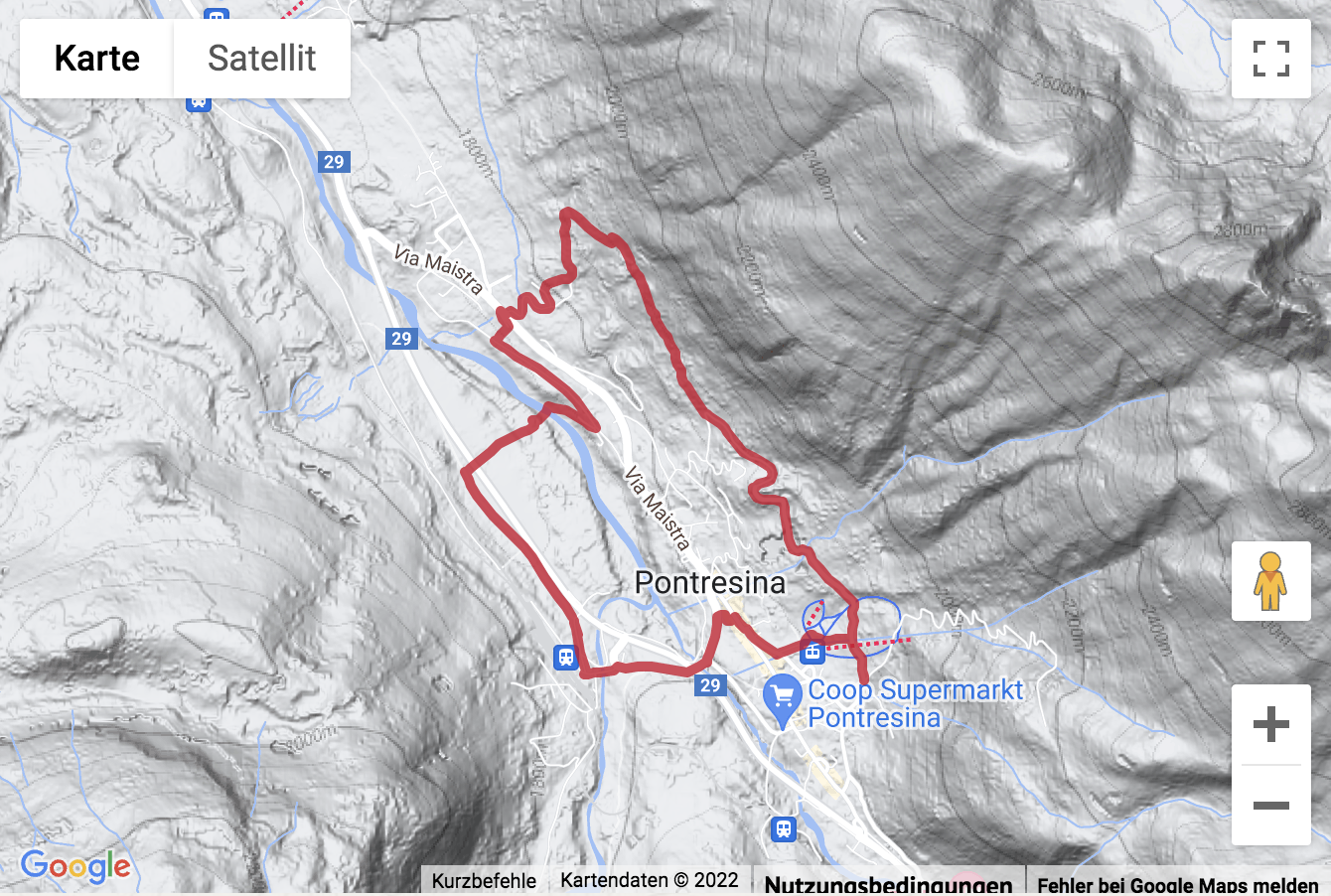 Google-Karte mit aufgezeichneter Route