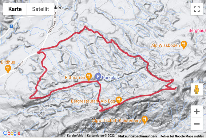 Google-Karte mit aufgezeichneter Route