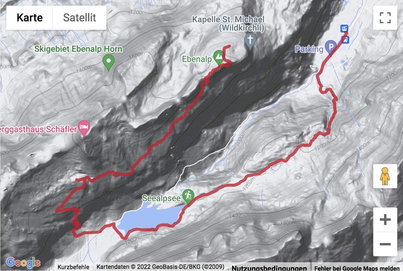 Google-Karte mit aufgezeichneter Route