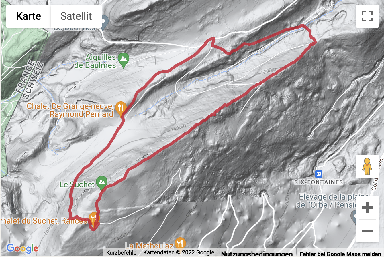Übersichtskarte Gipfelwanderung Grange Neuve - Le Suchet