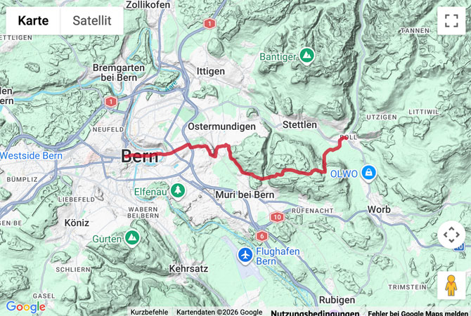Routenskizze zur Wanderung von Bern nach Boll