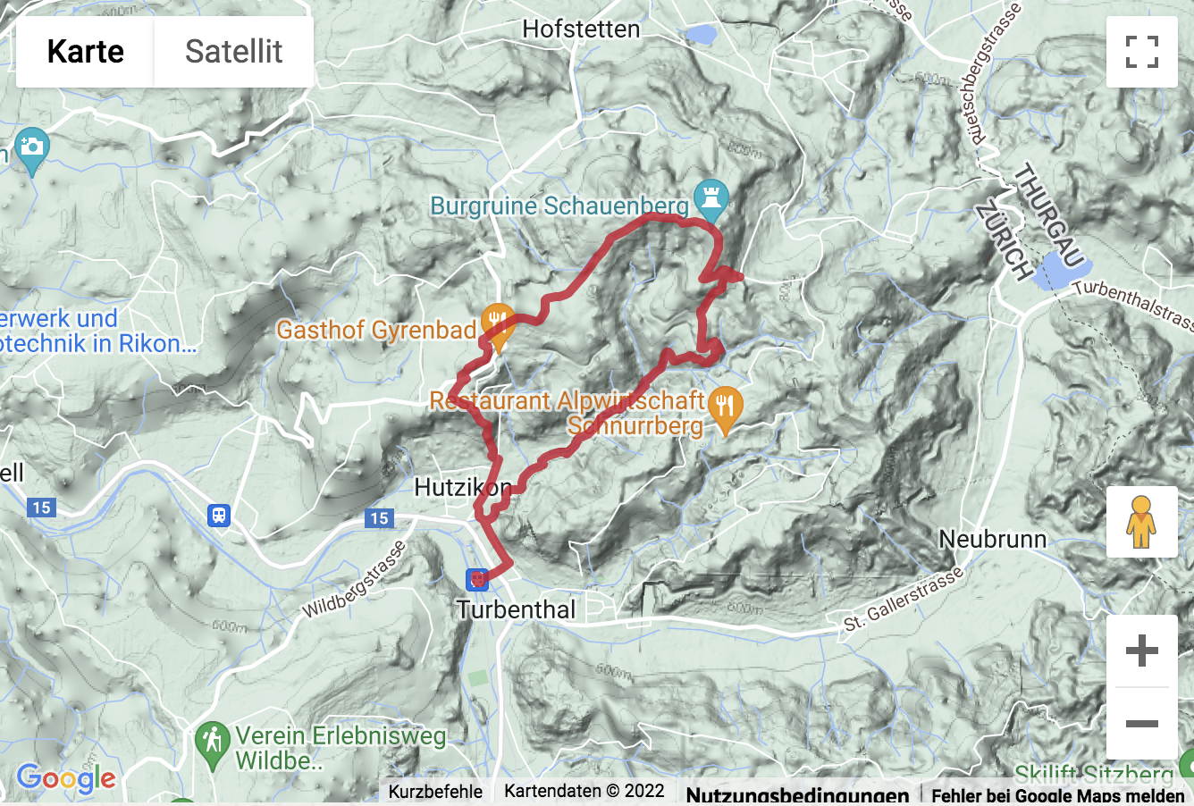 Übersichtskarte Rundwanderung von Turbenthal über den Schauenberg