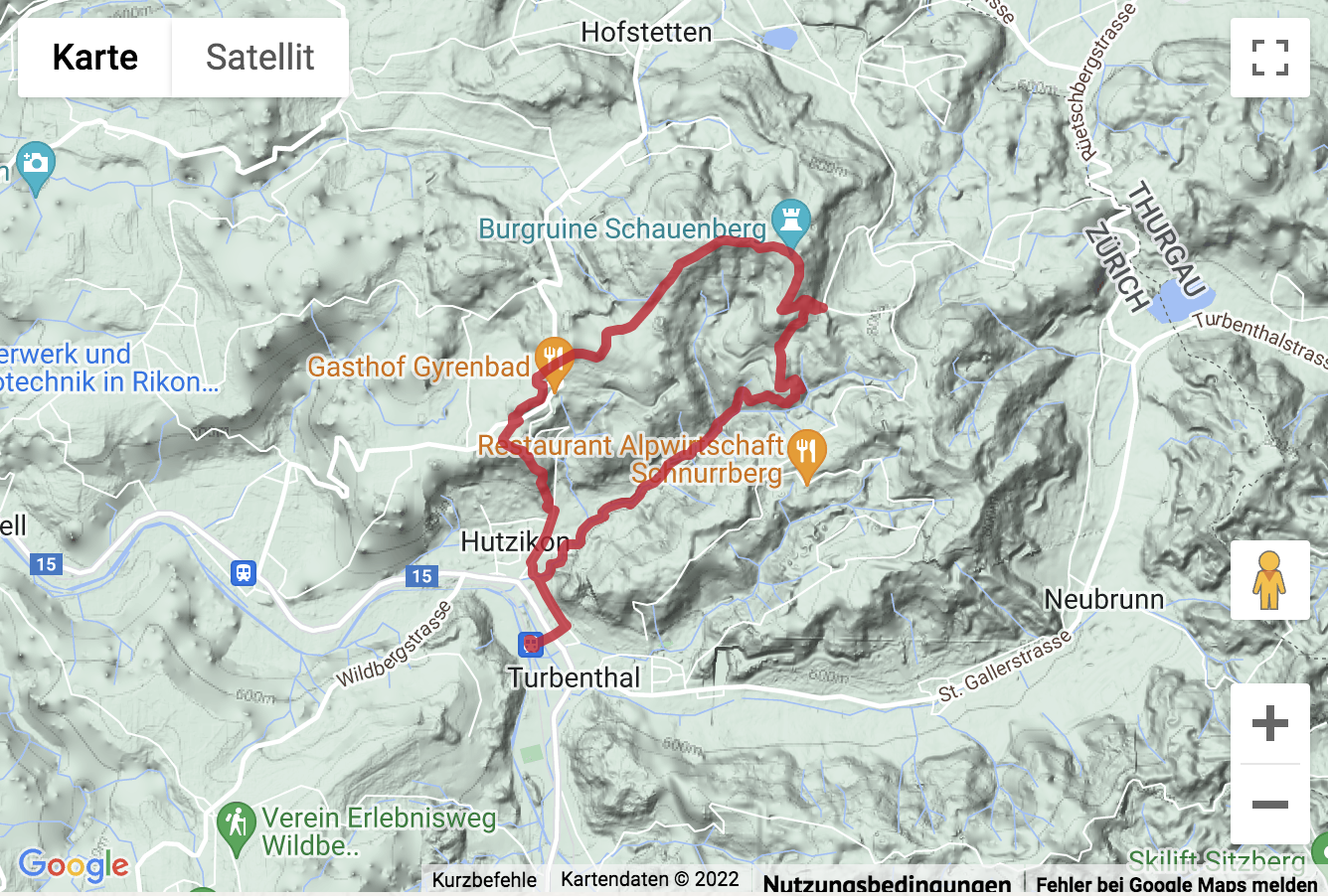 Carte de situation Rundwanderung von Turbenthal über den Schauenberg