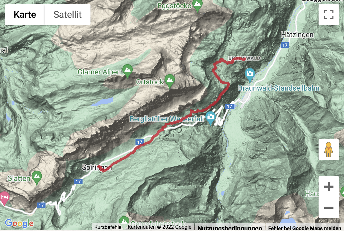 Übersichtskarte Bergwanderung Urnerboden - Braunwald
