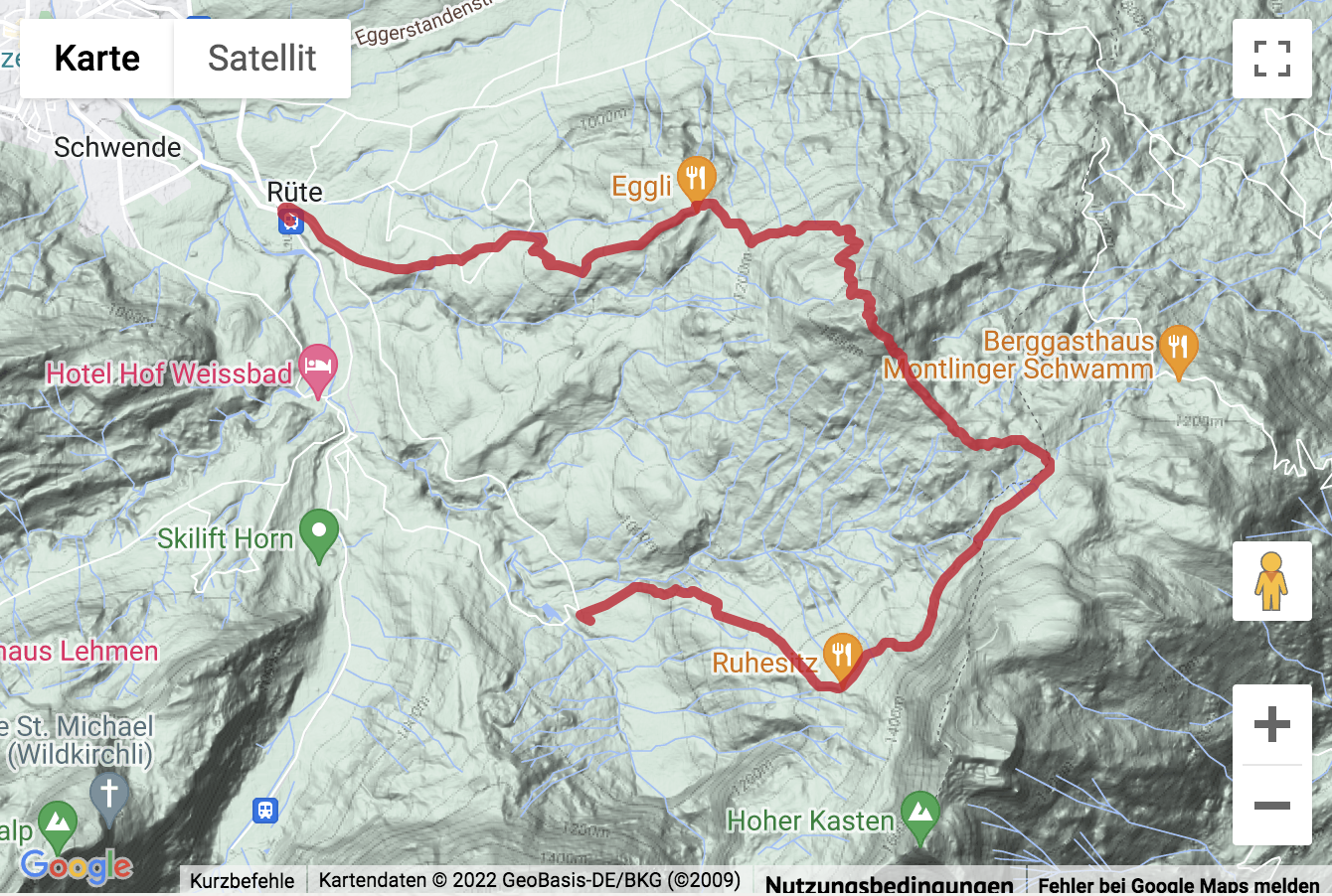 Google-Karte mit aufgezeichneter Route