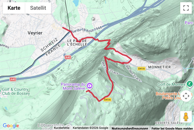 Routenskizze zur Bergwanderung hinauf zum Mont Salève