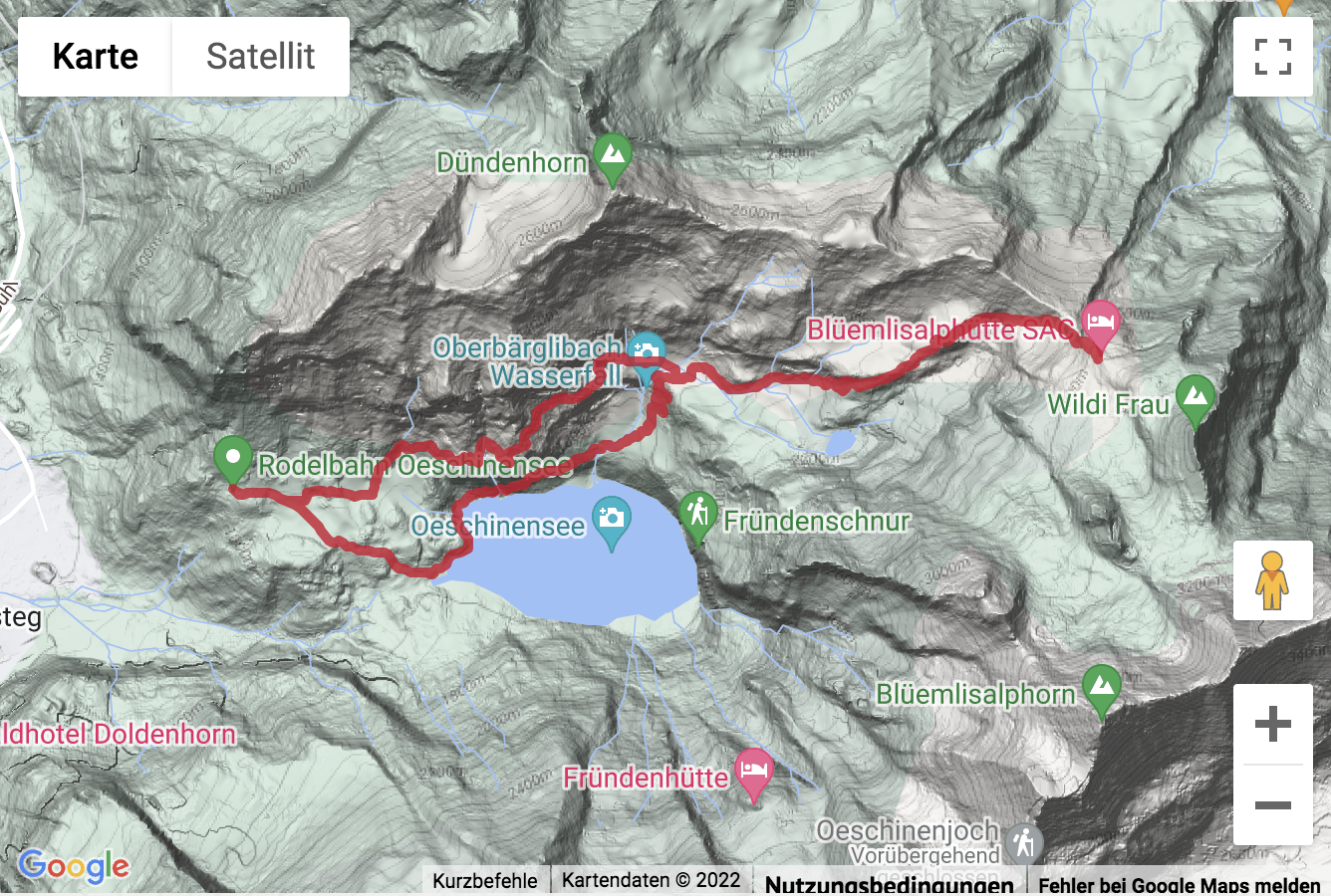 Übersichtskarte Bergwanderung Oeschinensee - Blüemlisalphütte