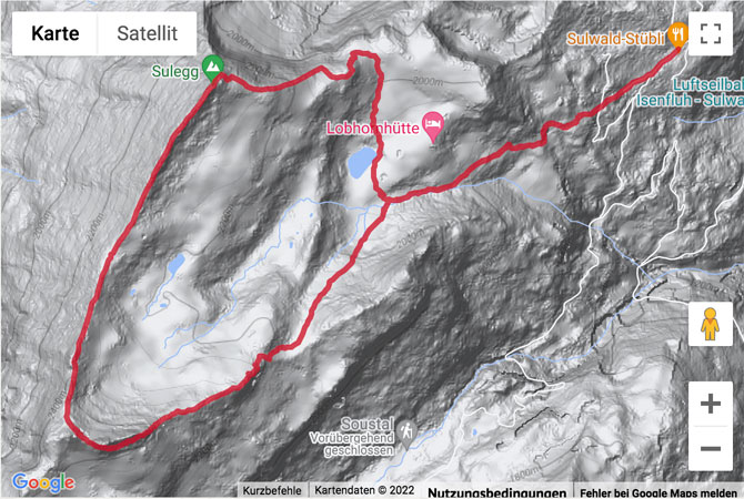 Google-Karte mit aufgezeichneter Route