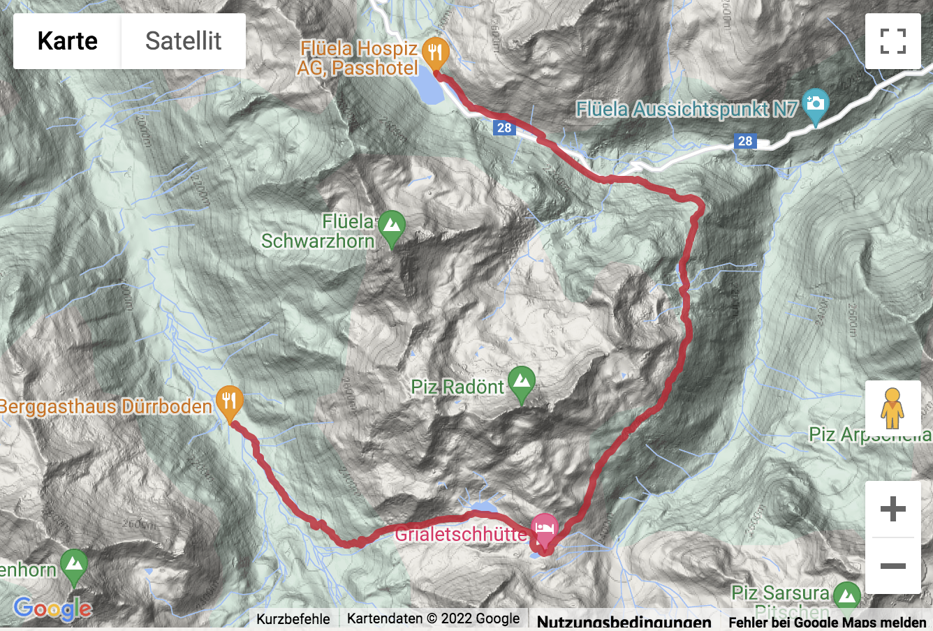 Übersichtskarte Bergwanderung Dischmatal - Flüelapass