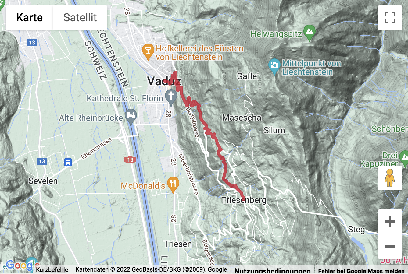Übersichtskarte Abstiegswanderung Triesenberg - Vaduz