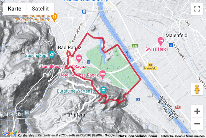 Google-Karte mit aufgezeichneter Route