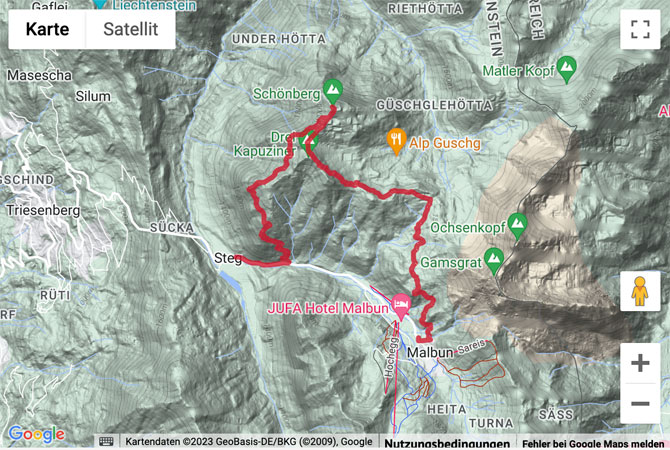 Google-Karte mit aufgezeichneter Route