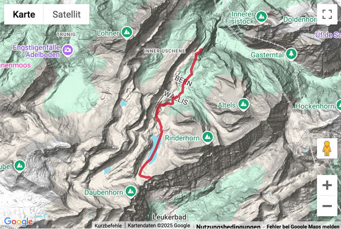 Google-Karte mit aufgezeichneter Route