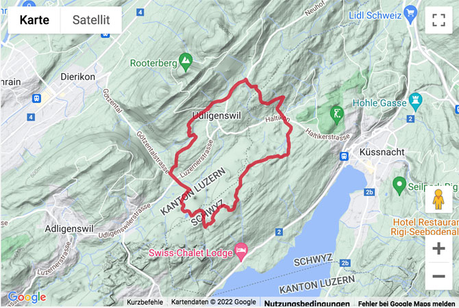 Übersichtskarte Rundwanderung von Udligenswil zum Wagenmoos