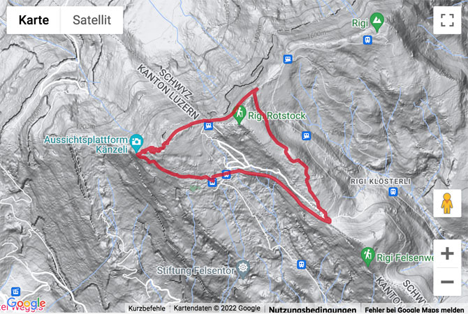 Übersichtskarte Panorama-Rundwanderung auf der Rigi