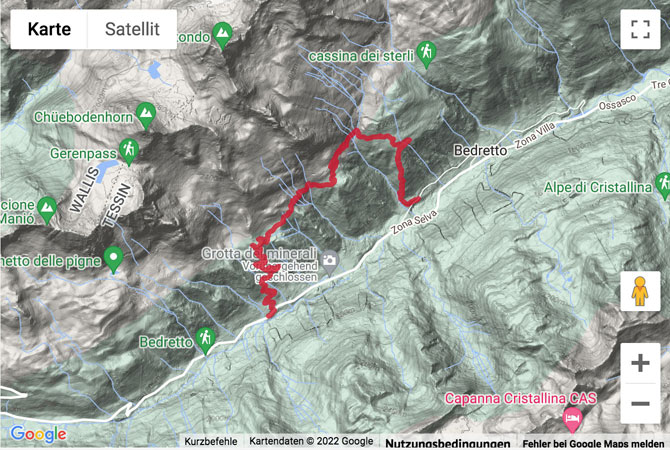 Übersichts-Routenkarte für die Bergwanderung auf dem Sentiero alto Val Bedretto