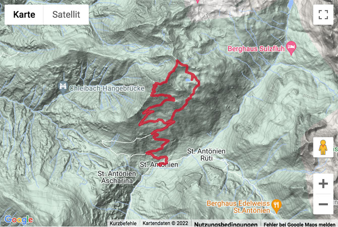 Google-Karte mit aufgezeichneter Route