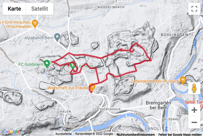 Übersichts-Routenkarte für die Rundwanderung zum Lörmoos und zum Büsselimoos