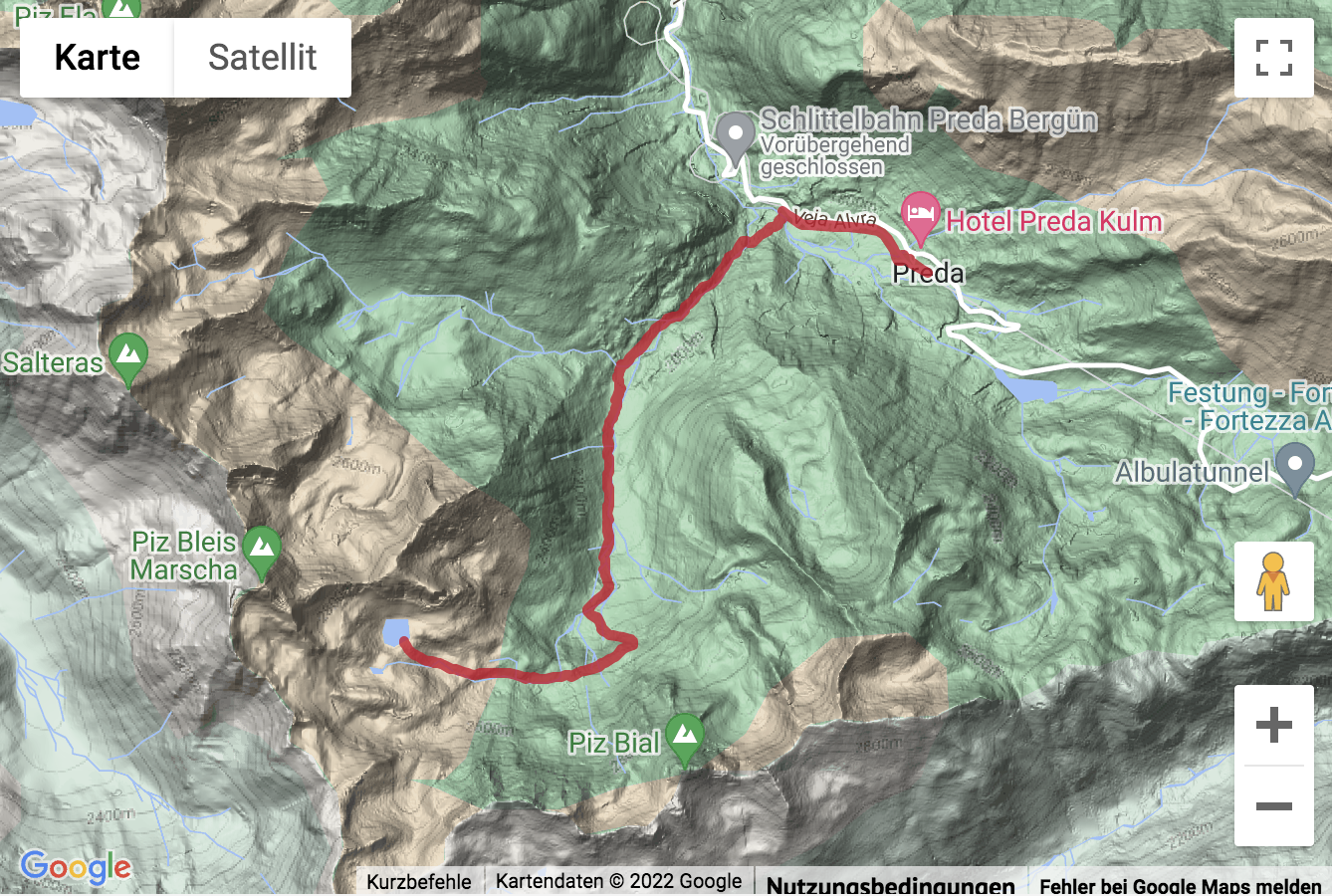Übersichtskarte Bergwanderung im Albulatal zur Alp Mulix und zum Lai Negr
