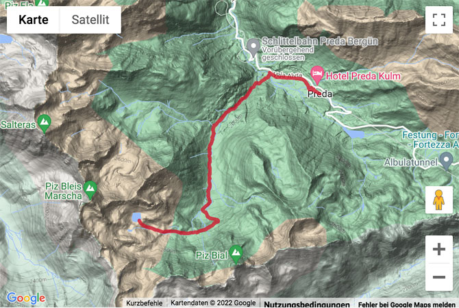 Google-Karte mit aufgezeichneter Route