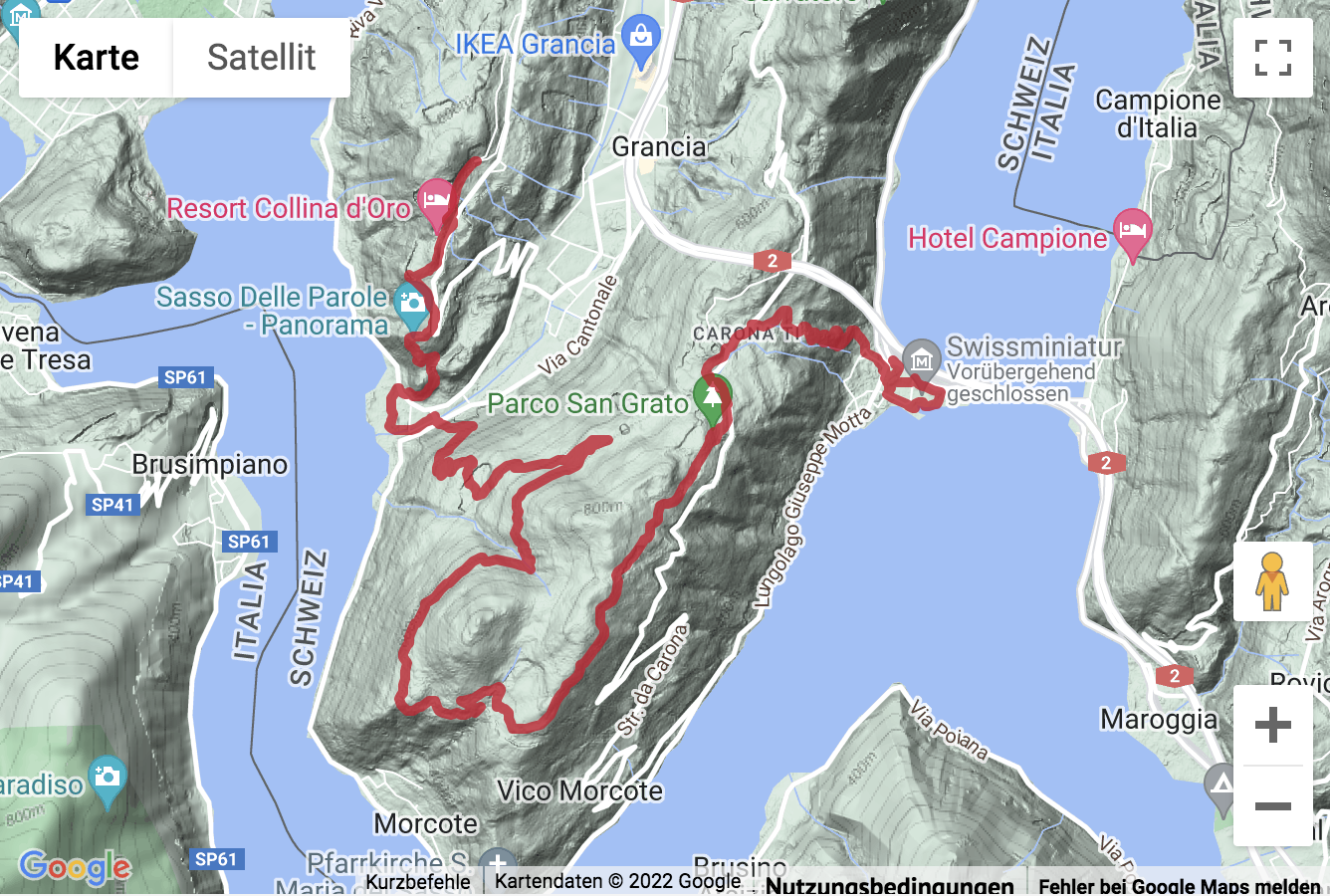 Übersichtskarte Bergwanderung nach Carona und zur Alpe Vicania