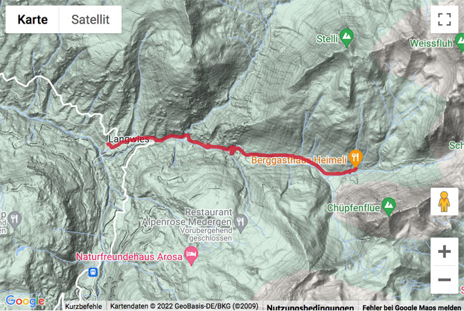 Google-Karte mit aufgezeichneter Route