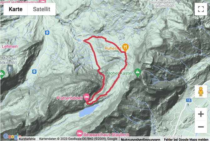 Google-Karte mit aufgezeichneter Route