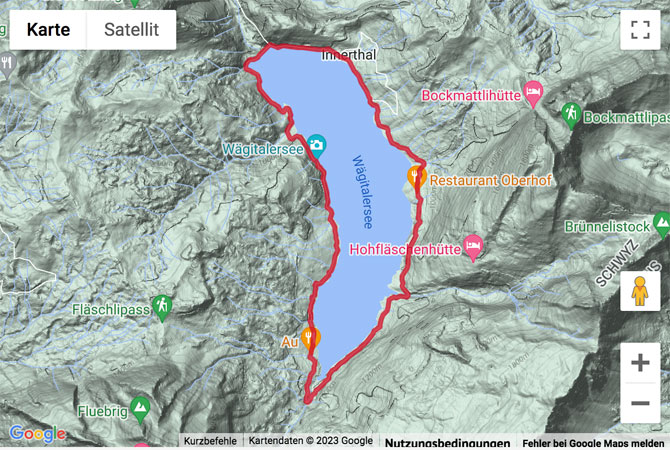 Google-Karte mit aufgezeichneter Route