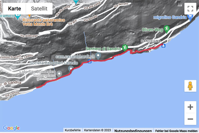 Google-Karte mit aufgezeichneter Route