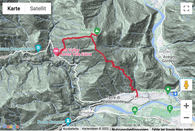 Übersichts-Routenkarte für die Gipfelwanderung zum Pizzo Salmone