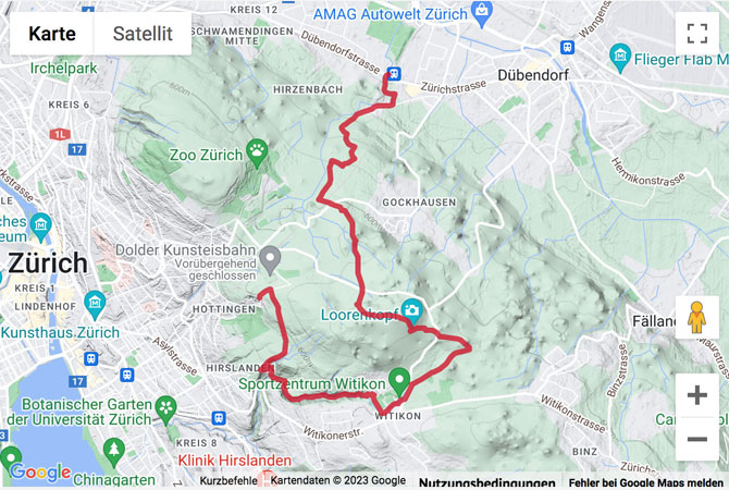 Google-Karte mit aufgezeichneter Route