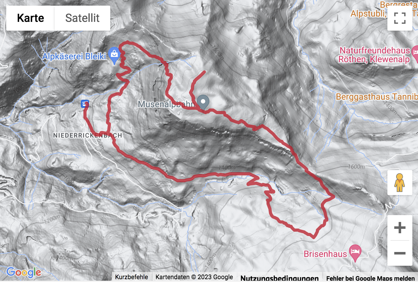 Übersichtskarte Bergwanderung von Niederrickenbach auf die Musenalp