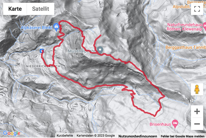 Übersichtskarte Bergwanderung von Niederrickenbach auf die Musenalp