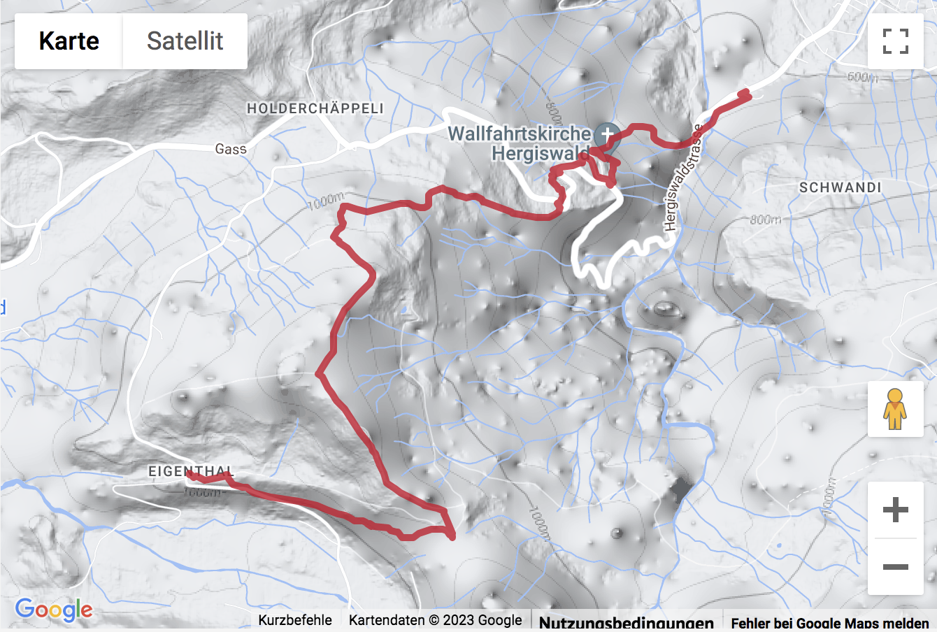 Übersichtskarte Wanderung von Eigenthal über die Würzenegg nach Obernau