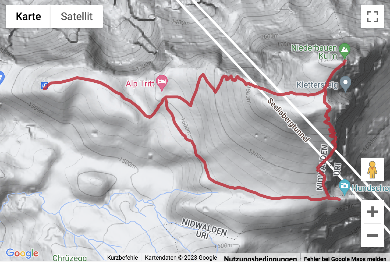 Übersichtskarte Gipfelwanderung zum Niederbauen Chulm
