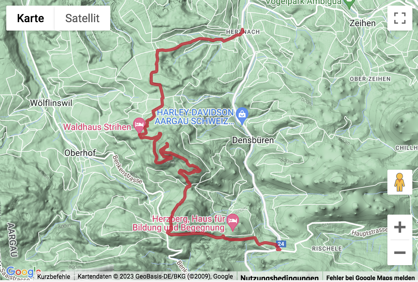 Übersichtskarte Wanderung von Herznach über den Strihe zur Staffelegg