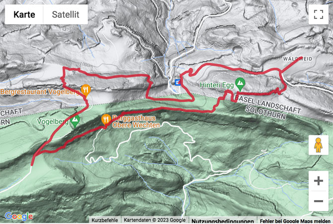 Übersichts-Routenkarte für die Wanderung Wasserfallen-Rundweg