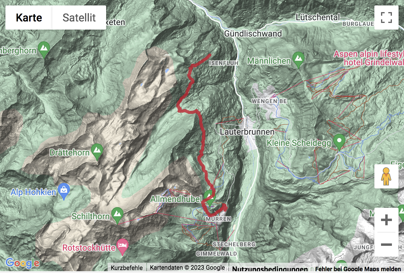 Übersichtskarte Bergwanderung von Mürren nach Sulwald