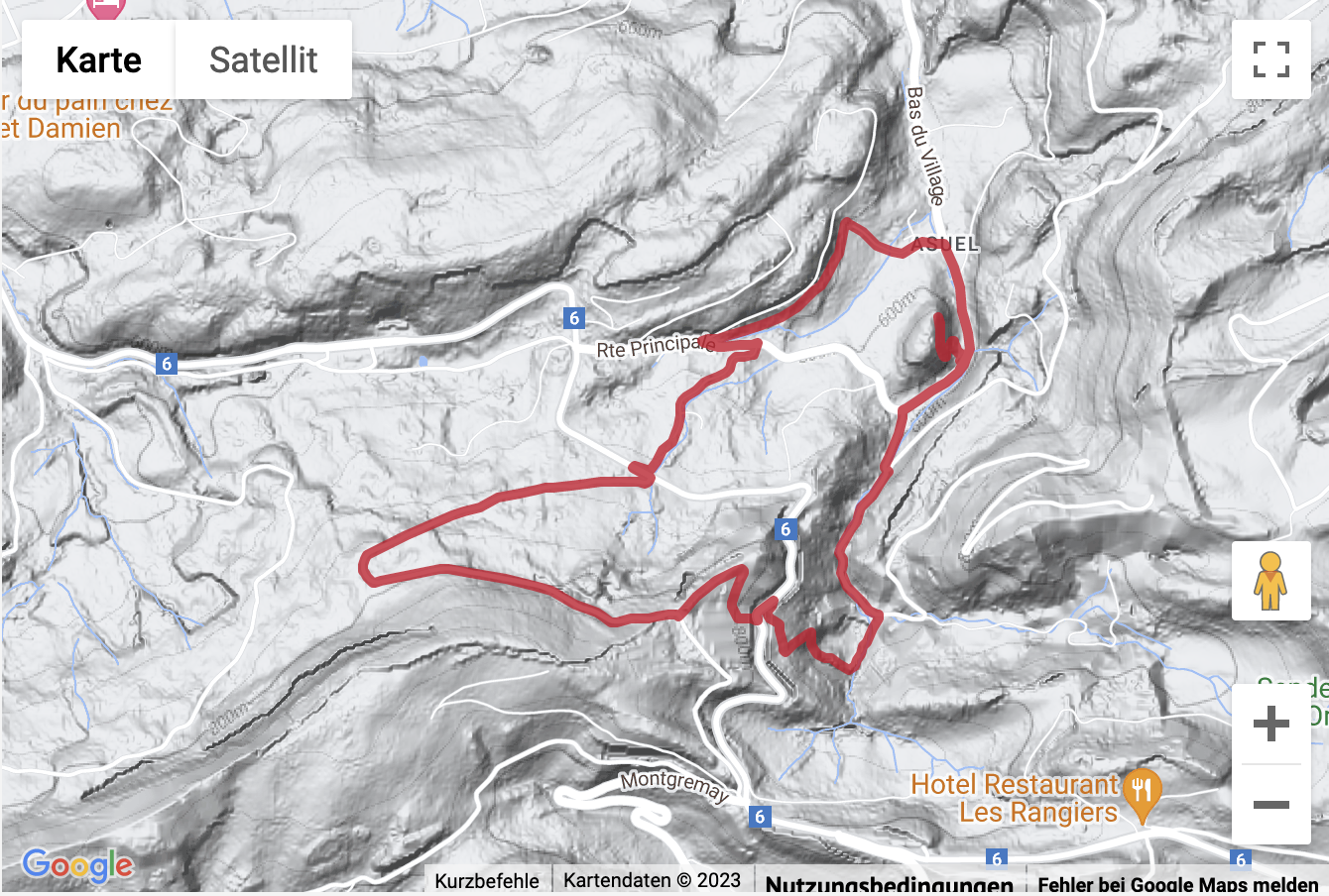 Carte de situation avec l'itinéraire pour la Randonnée aux alentours d'Asuel