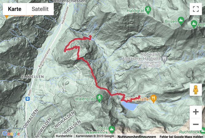 Google-Karte mit aufgezeichneter Route