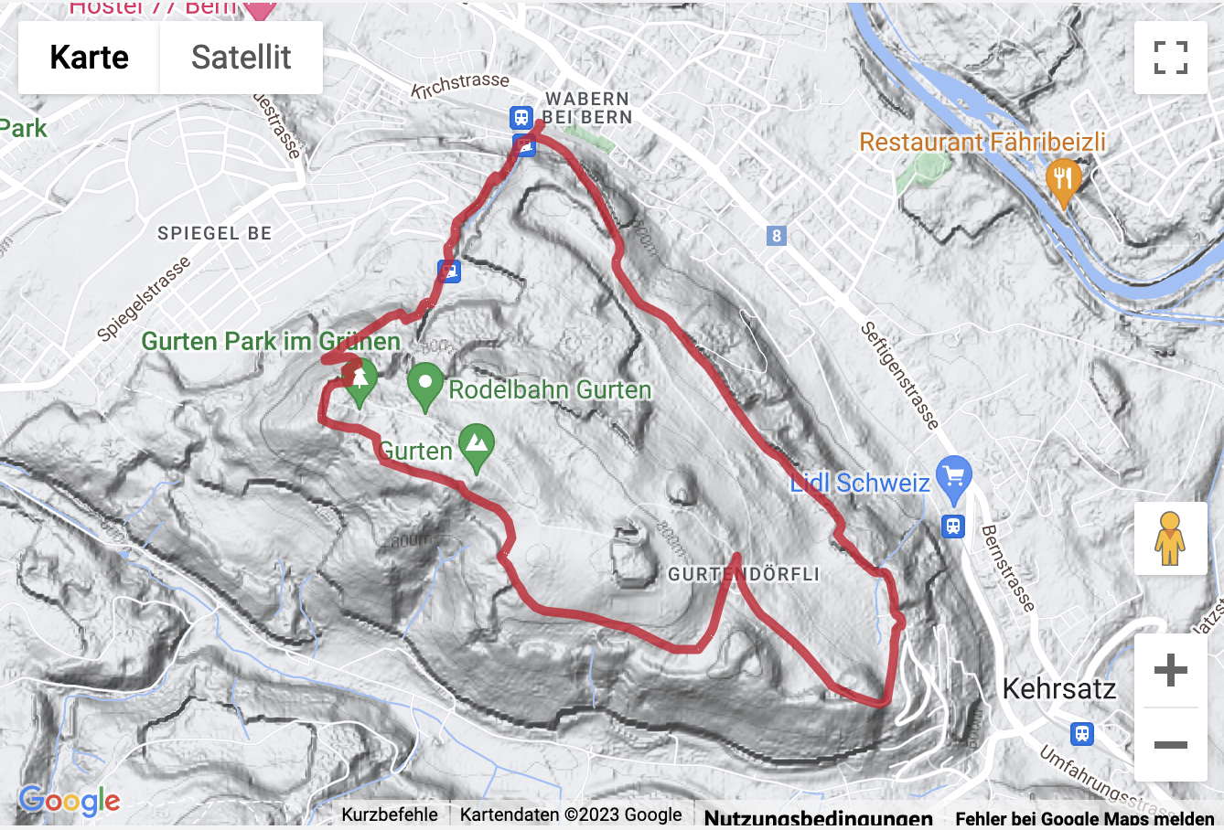 Übersichtskarte Wanderung von Wabern auf den Berner Hausberg Gurten