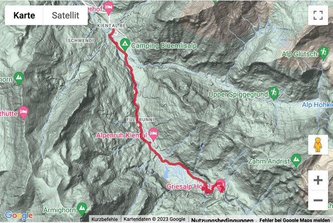 Google-Karte mit aufgezeichneter Route