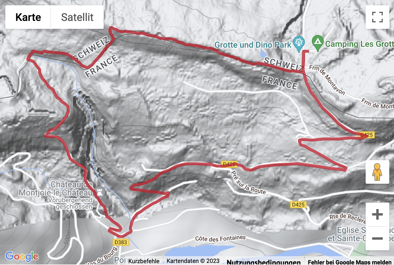 Carte de situation avec l'itinéraire pour la Randonnée de Réclère à Montjoie-Le-Château