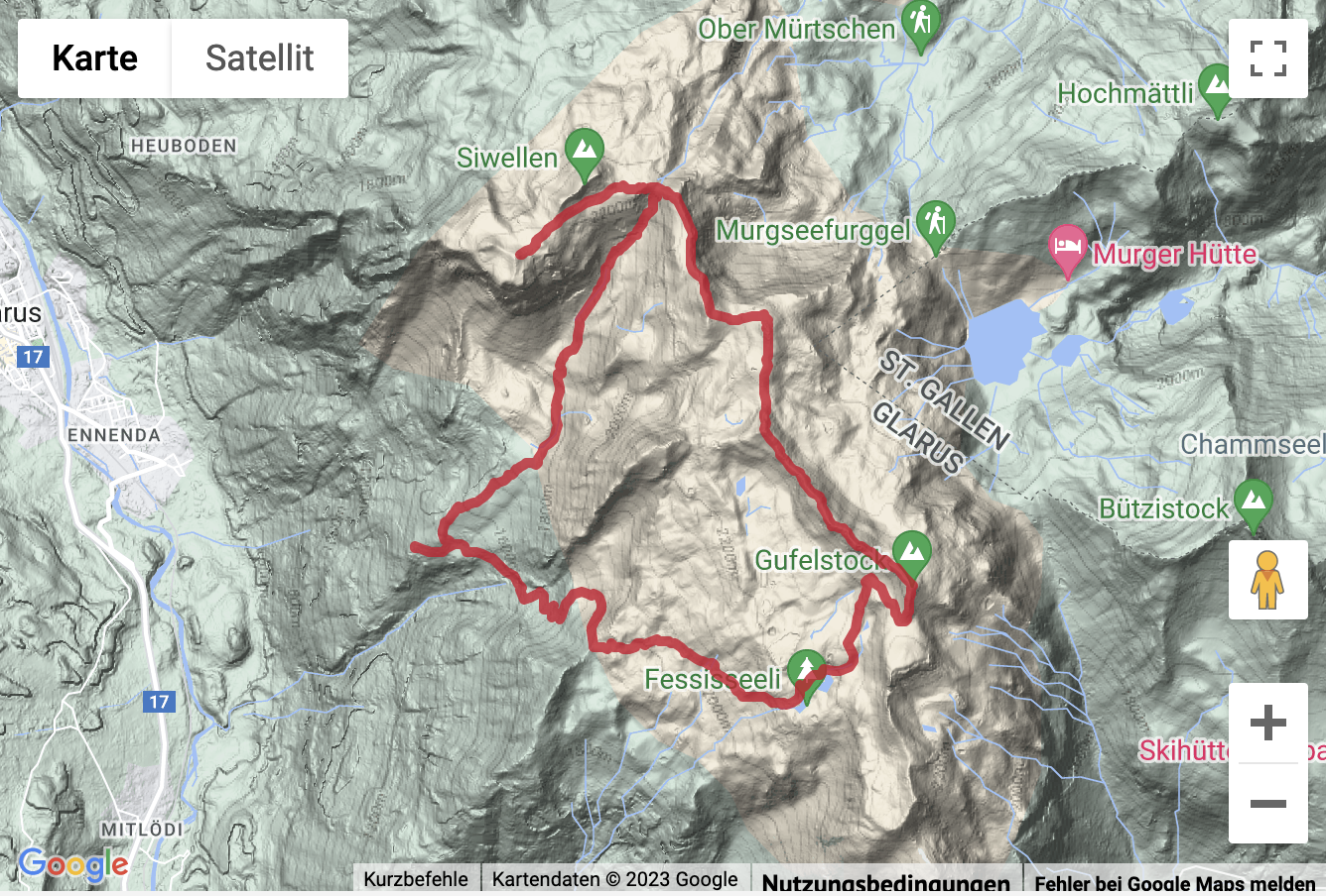Übersichtskarte Alpinwanderung Aeugsten - Gufelstock - Schwarzstöckli - Schilt